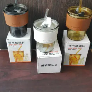 (1pcs) Gelas Tumbler estetik gelas minum+sedotan kaca estetik simpel elegan praktis dibawa kemana-mana water bottle cup