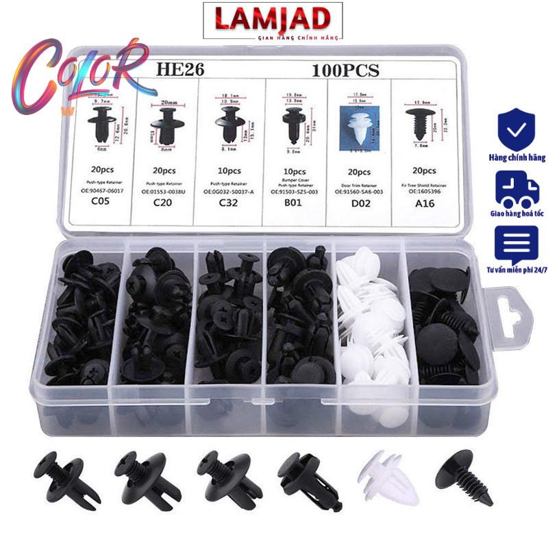 Hộp 100 Đinh Tán Chốt Vít Nở Bằng Nhựa Cho Xe Ô Tô(6 kích cỡ)-Cố Định Các Bộ Phận Trên Xe Hơi Kèm Hộp Và Dụng Cụ - COLOR WORLD Phụ Tùng