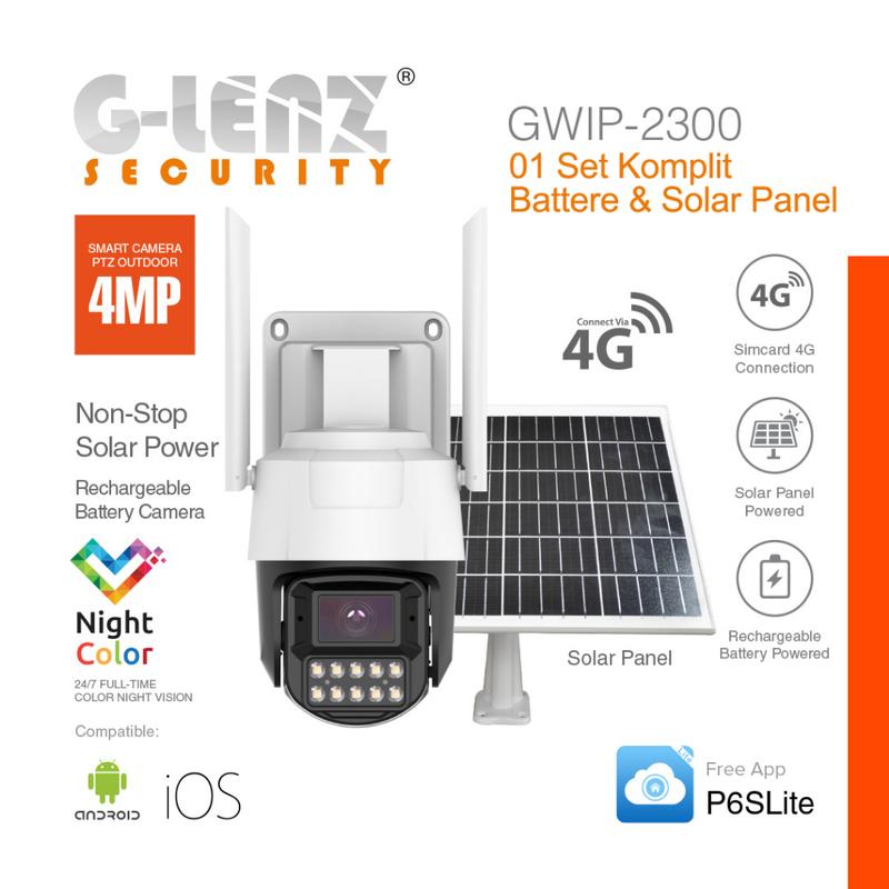 GLENZ CCTV SIMCARD 4G OUTDOOR 4MP ( GWIP-2300 ) KOMPLIT BATTER & SOLAR PANEL 0