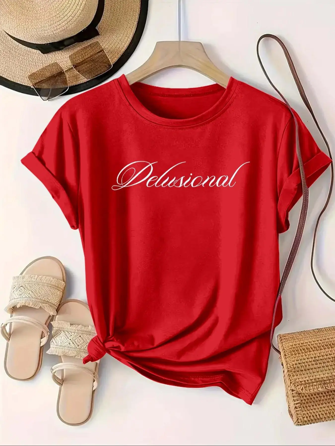 【Plus Size】 Letter Print Round Neck Tee, Casual Short Sleeve Crew Neck T-Shirt for Summer, Women's Plus Clothing for Daily Wear
