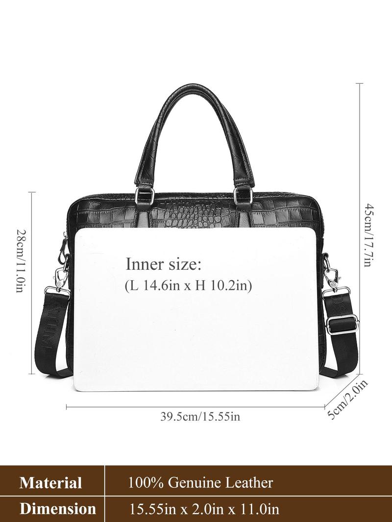 Product Introduction of Men's Business Crocodile Embossed Briefcase, Fashionable Solid Color Zipper Laptop Bag for Work & Daily Used, Casual Trendy Versatile High-quality Daily Commuting Bag 1