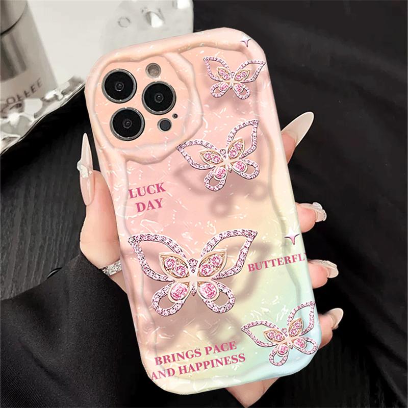 Casing Untuk Oppo A3X A16 A60 A16E A38 A18 A17 A58 A78 A17K A15 A5S A77s A79 A31 A16S A52 A1K A95 A54 A57 A7 A12 A3S A16K A74 A53 A1K A11K A76 F9 Pink Butterfly Bling kupu-kupu Soft Case 2