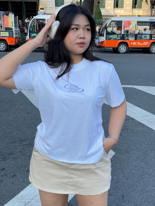  Áo baby tee Nữ  Cổ Tròn in lụa Qủa địa cầu chất cotton mềm mát bigsize 90kg Top Women 