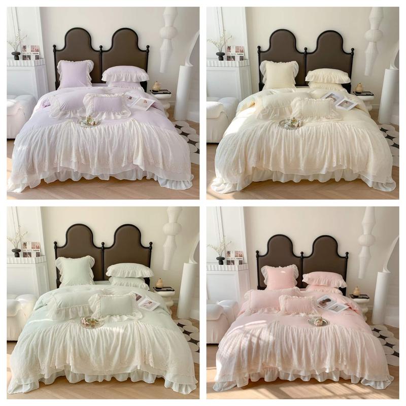 BỘ CHĂN GA GỐI ĐŨI MỀM MẠI VIỀN BÈO TRẮNG SIÊU XINH, BỘ CHĂN GA GỐI ĐŨI 4 MÓN NHẬP KHẨU