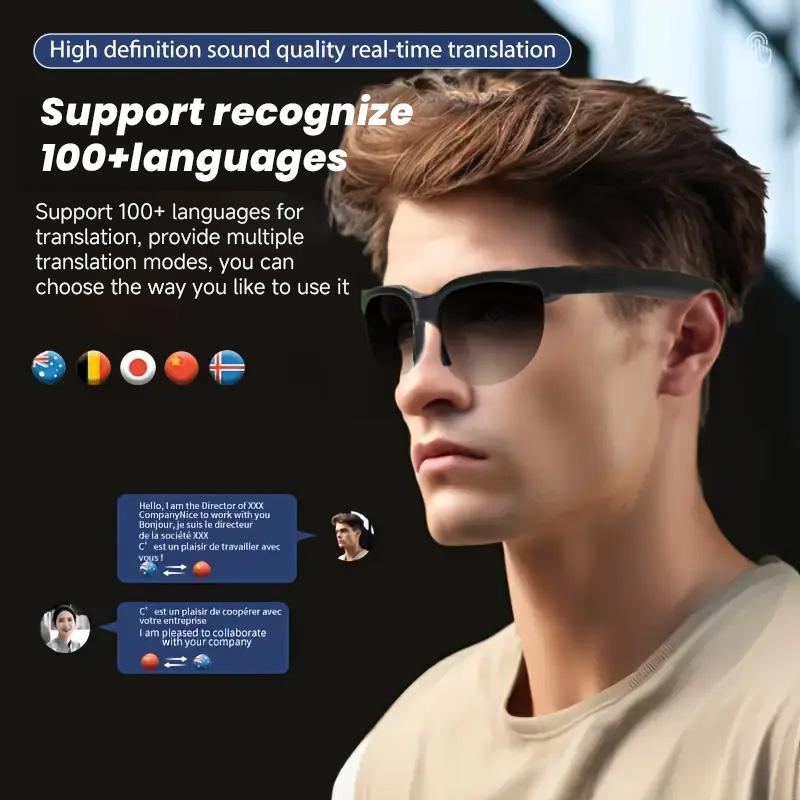 2025 AI Translation Smart Glasses IP4 Bluetooth Call Headphones UV Protective Lenses Connected Bezel Outdoor Sports Sunglasses - Image 5