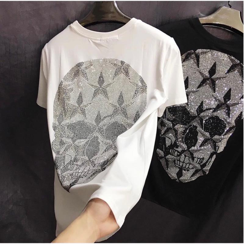 Áo Phông Đính Đá Đầu Lâu Ngôi Sao Nam Nữ QP Hot
