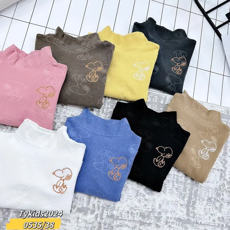 Áo giữ nhiệt nỉ nhung cho bé logo chú cún thêu siêu xinh size từ 7kg đến 20kg 4