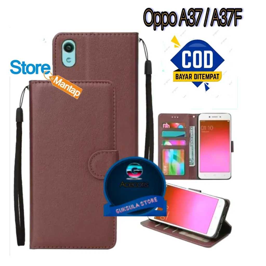 LEATHER CASE FLIP UNTUK OPPO A37 / A37F / NE0 9 - DOMPET-FLIP COVER LEATHER-SARUNG BUKU HP ponsel protection Casing