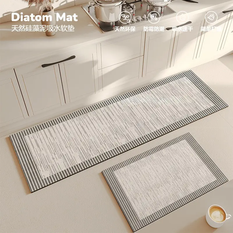Minimalist line art kitchen mat/Crystal velvet and diatomaceous material size 40x60cm-40x120cm Anti-slip and oil-resistant karpet dapur/bathroom mat/nordic carpet/door mat