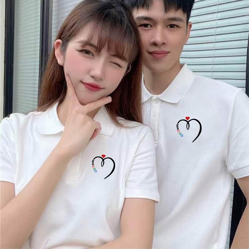 Áo dôi polo thun cá sấu, áo cặp có cổ 4 chiều thoáng mát (GIÁ 1 ÁO) in hình trái tim đáng yêu  phong cách trẻ trung