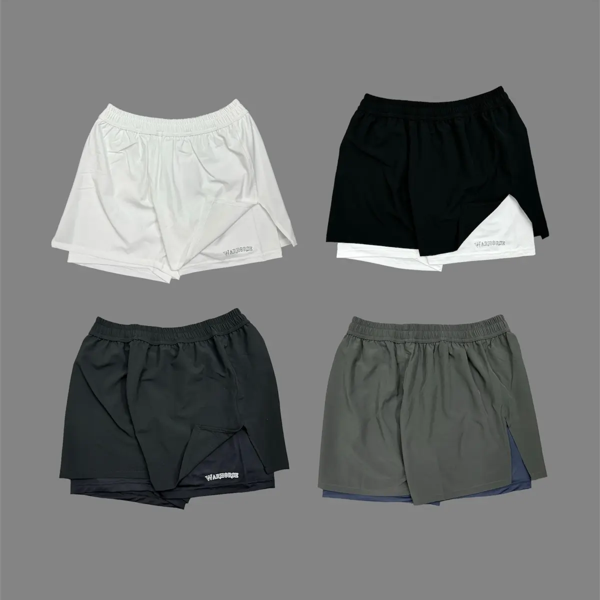 Quần short 2 lớp WH mỏng nhẹ,quần short xẻ tà cao 10cm chạy bộ,squat đùi nam.Quần không túi quần Sport.
