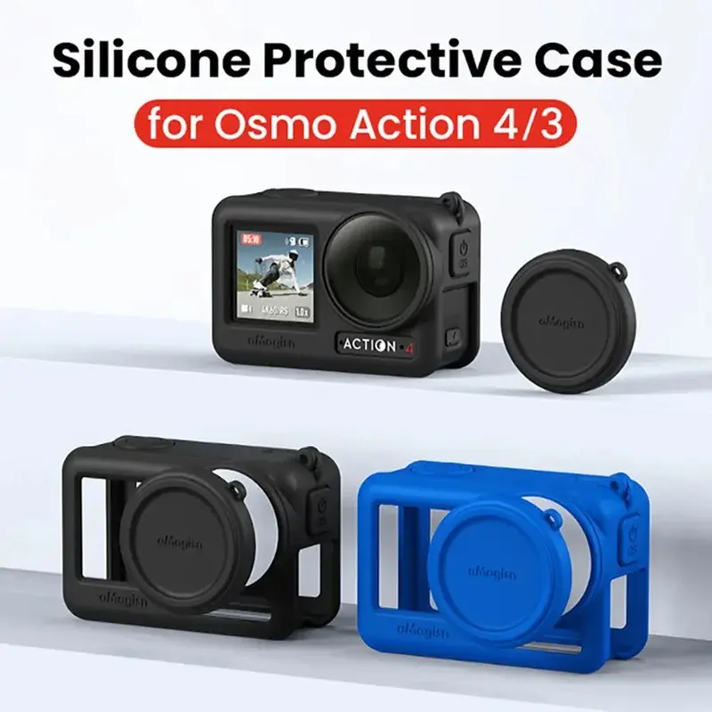 Sarung Pelindung Silikon, Dengan Penutup Lensa, Untuk DJI Osmo Action 4 dan 3, Tahan Calar, Anti-Perlanggaran, Aksesori Pelindung Kamera