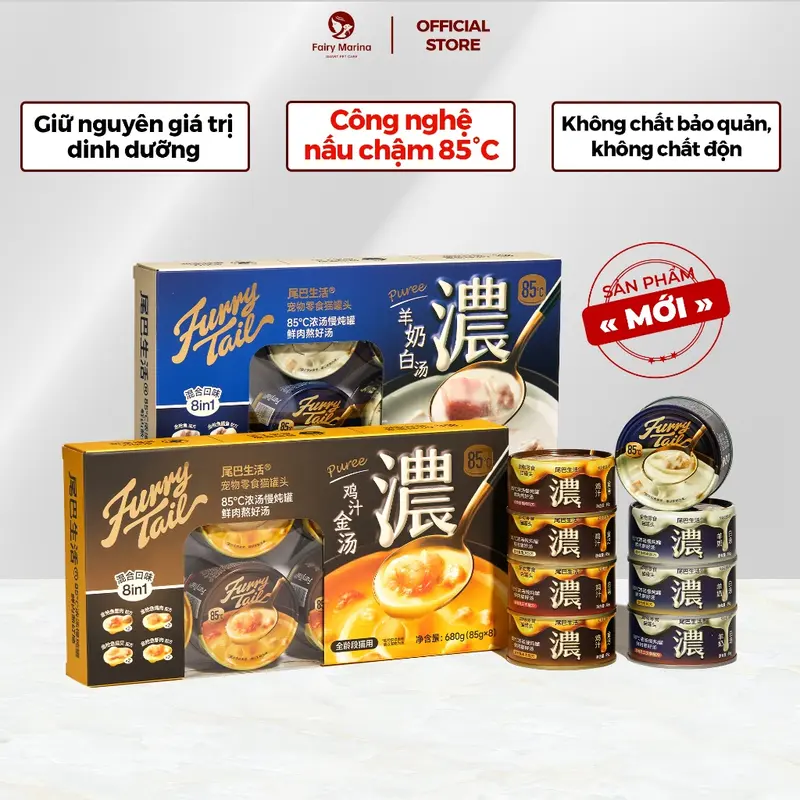 Lon thức ăn cho mèo ướt cao cấp - pate cho mèo Furry Tail 85°C thượng hạng 85g - Fairy Marina 0