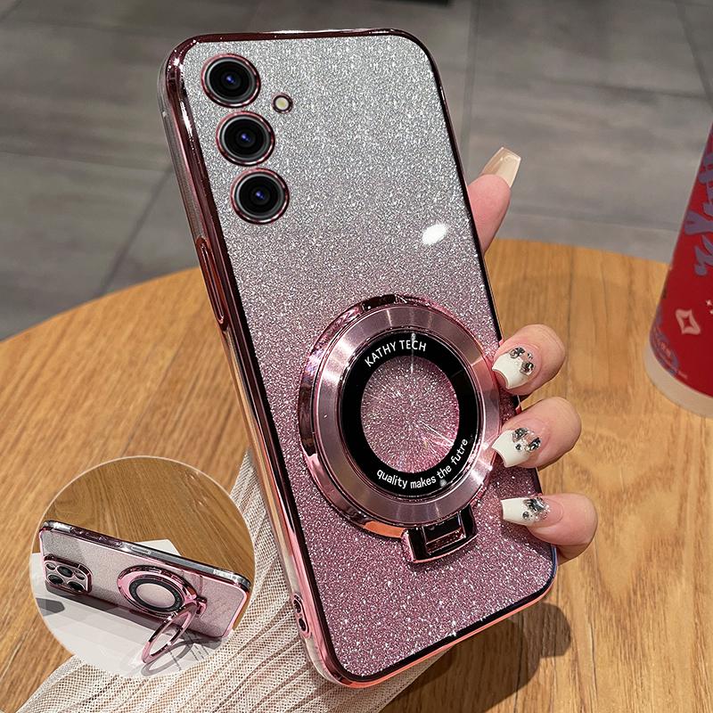 Product Introduction of For Samsung Galaxy A15 4G A15 5G A25 A35 A55 Case with Electroplated Stand Bracket Fashion Luxury Glitter Phone Cases Clear Soft TPU Silicone Shockproof Protective Back Cover Camera Protect Casing 0