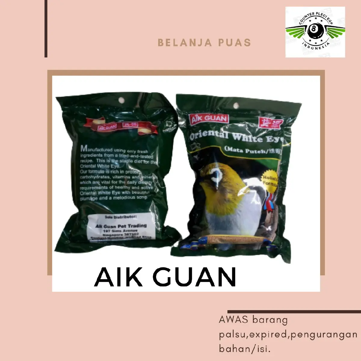 AIK GUAN 500 GRAM VOER PAKAN PLECI