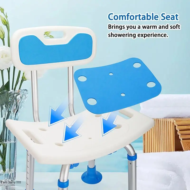 Aluminum Alloy Shower Chair, Adjustable Height Shower Stool with Backrest, Bathroom Safety Bar for Elderly & Disabled 4