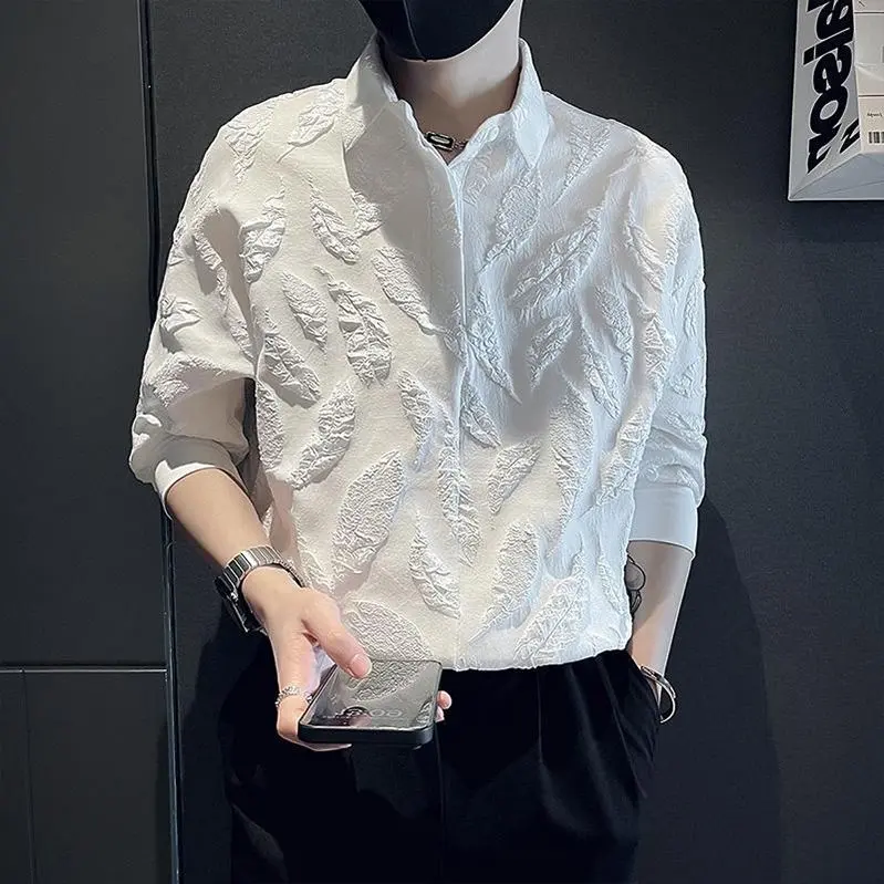 Áo Sơ Mi Nam Ngắn Tay, Thương Hiệu Thời Trang, Sơ Mi Sành Điệu, Họa Tiết Ba Chiều, Cropped Xén Tay, Thích Hợp Cho Mùa Hè