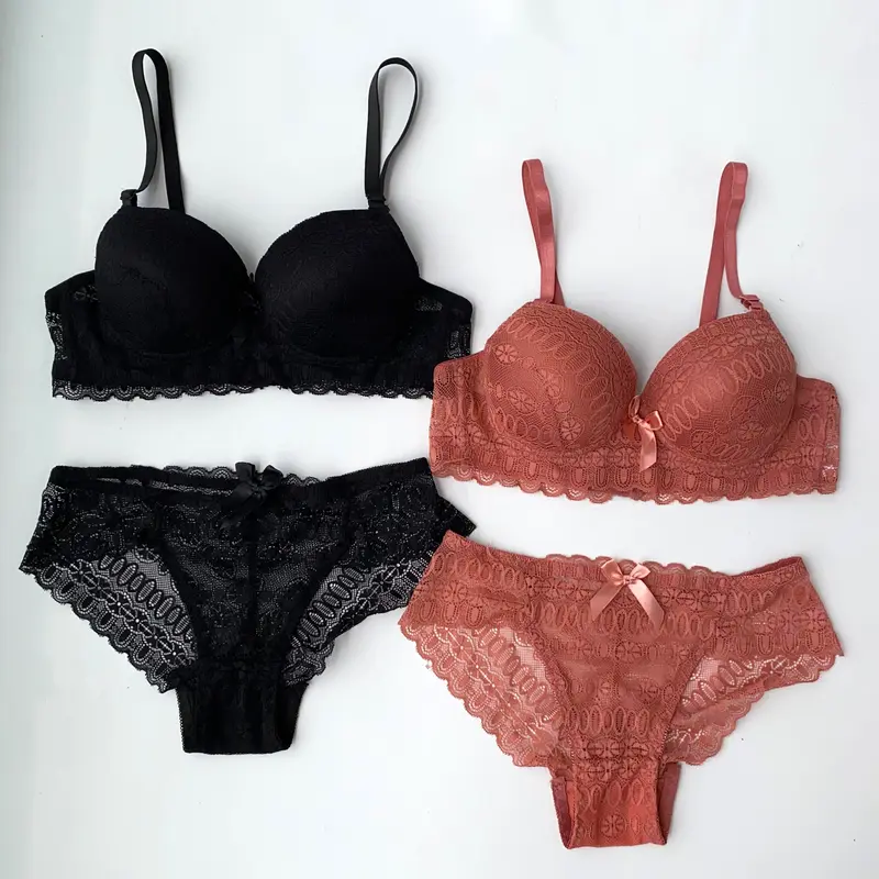 Set Bh  Celana Dalam Wanita Busa Tebal Kawat Cup Kecil Setelan Bra Motif Renda 7
