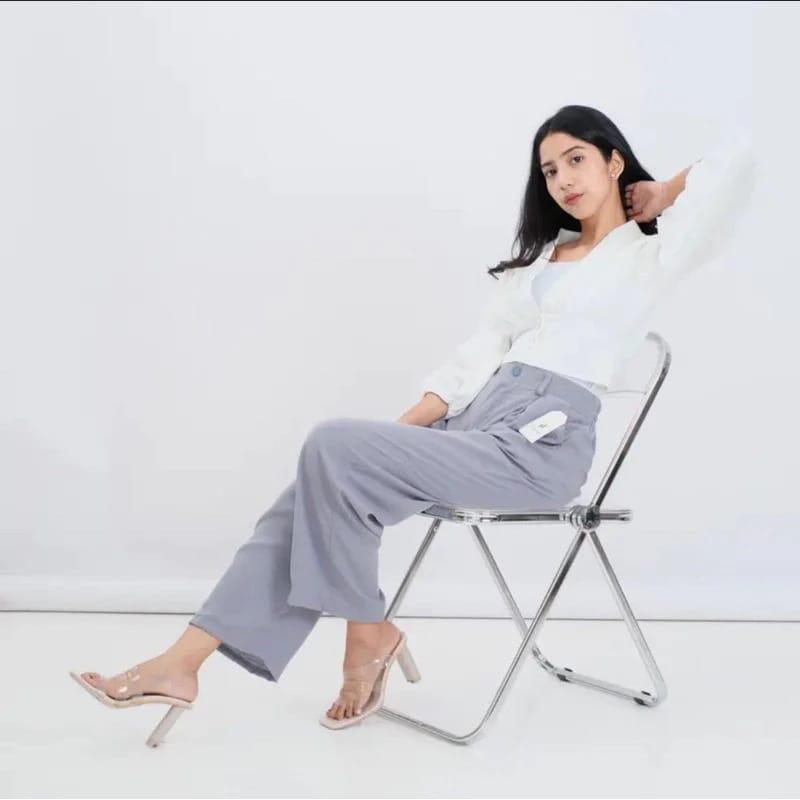 Celana Kulot Shakilla Loose Pants 332 PREMIUM Trousers Wanita Anti Kusut -Highwaist Wanita Bahan Jatuh Celana Kantor Formal / Casual Panjang Basic Shakila Crinkle Hitam 6