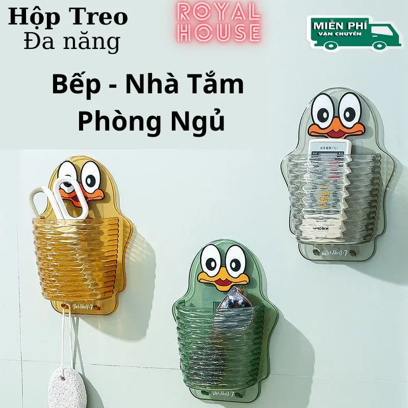 Hộp Đựng Đồ Đa Năng Hình Vịt Dễ Thương Treo Tường Không Cần Khoan Đục [chịu tải 15kg]