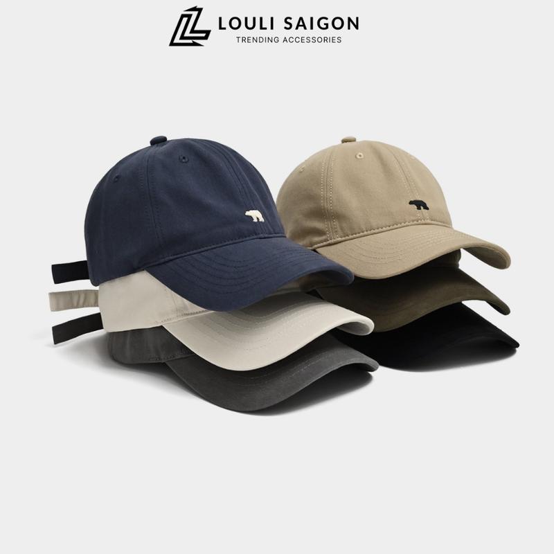 Mũ lưỡi trai nam nữ LOULI SAIGON hình gấu, nón lưỡi trai vải kaki form mềm cá tính M68