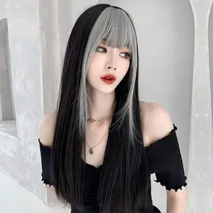 WIG RAMBUT PALSU WANITA RSW DAILY LOLITA 10267 60CM BLACK BROWN PONI DEPAN SILVER / BLONDE