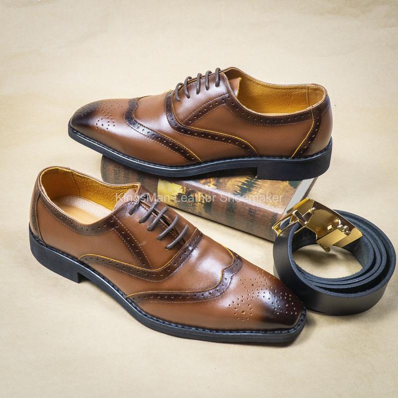 Giày Công Sở Nam Oxford Wingtips Da Bò Cao Cấp vừa cổ điển Shoes Leather giay t 4