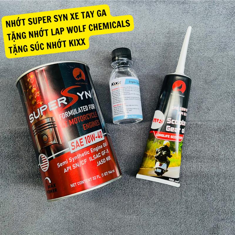 Nhớt Super Syn Xe Tay Ga 10w40 946ml + TẶNG NHỚT LAP WOLF CHEMICALS 85W90 120ML + TẶNG SÚC NHỚT KIXX