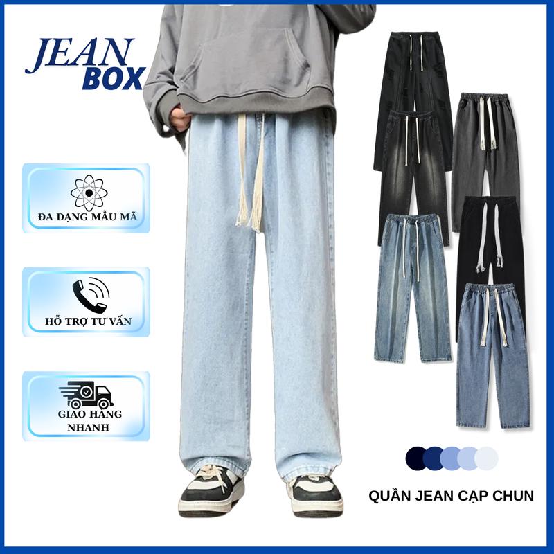 Quần jean ống suông cạp chun bigsize nam nữ  JEAN BOX 09 đa dạng màu sắc, thoải mái, dễ phối đồ đi học đi chơi Menswear Pants Ong Có Túi