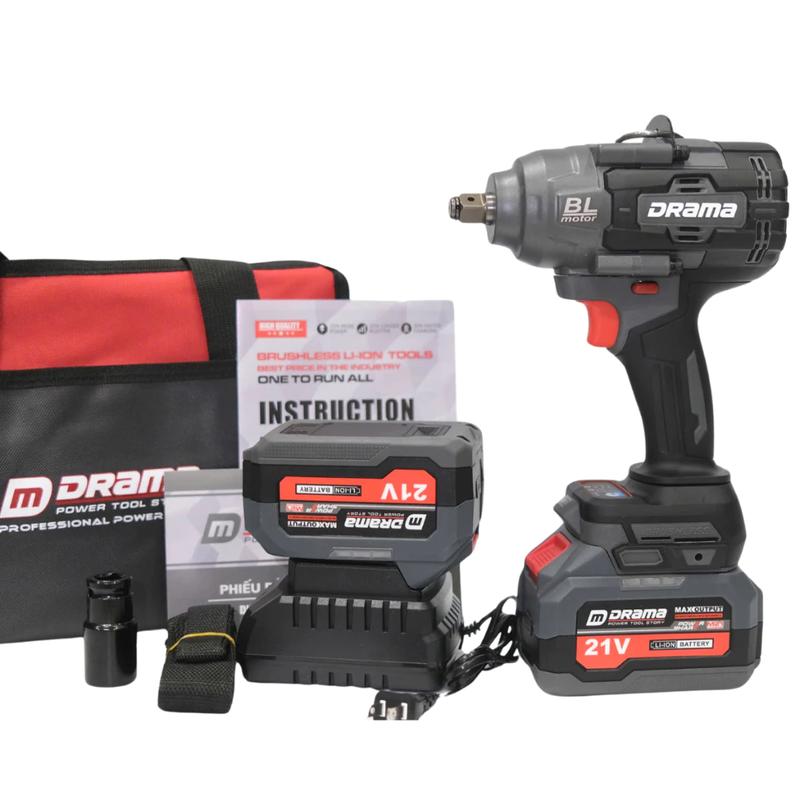 Máy Siết Bulong DRAMA D-5600 FLEX Xám Xi Măng Lực siết 1280Nm Động Cơ Không Chổi Than Sử Dụng Chân Pin Phổ Thông