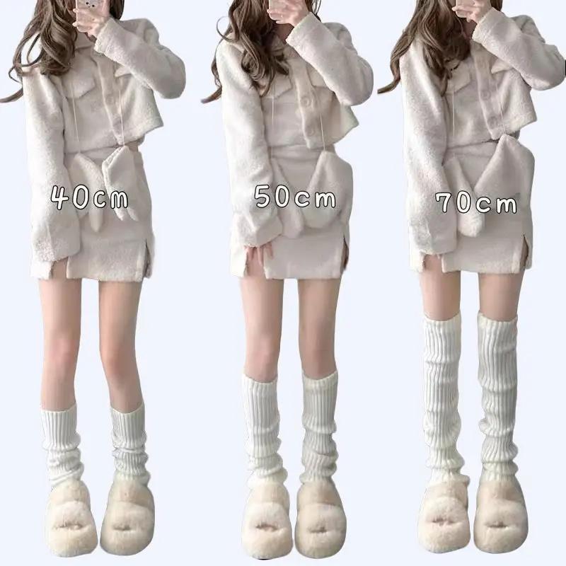 Tất len ống chân Jengiang đen trắng giữ ấm chân mùa đông phong cách Y2K Lolita Nhật Bản Nữ Women