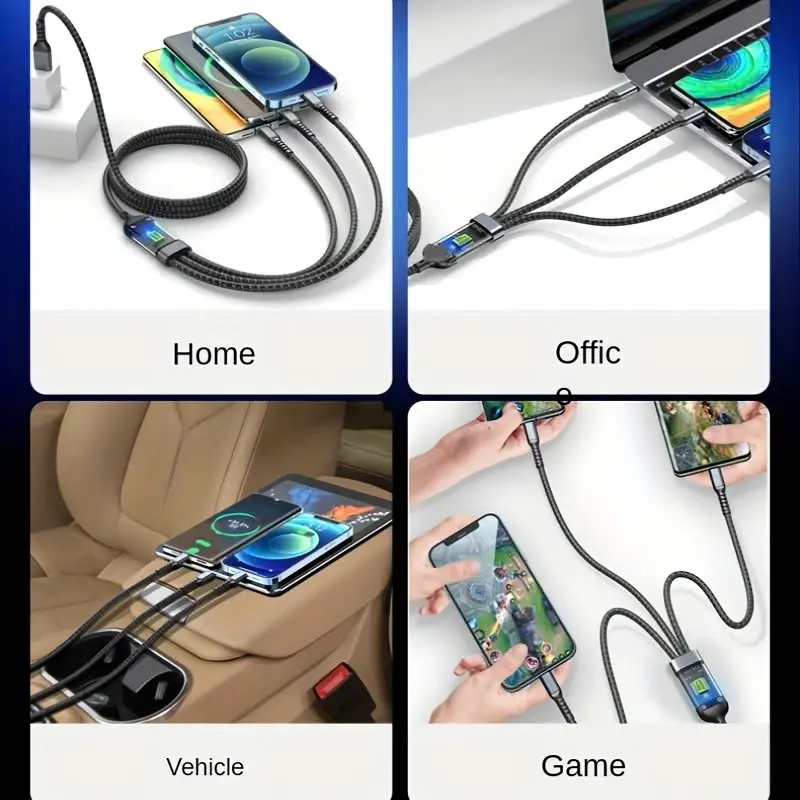 Dây Sạc Tự Ngắt 3in1 - Dây Cáp Sạc Dữ Liệu Sạc Nhanh 100W Micro USB Type C 3 Trong 1 6A 8