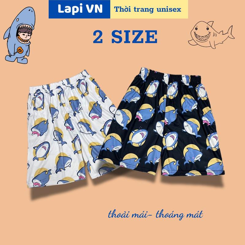 [2 SIZE] Quần Short Hoạt Hình Cá Mập Form Lửng Mặc Nhà Unisex-Lapi VN ,size 40 đến 85KG Nam Nữ Đều Mặc Được Áo Menswear