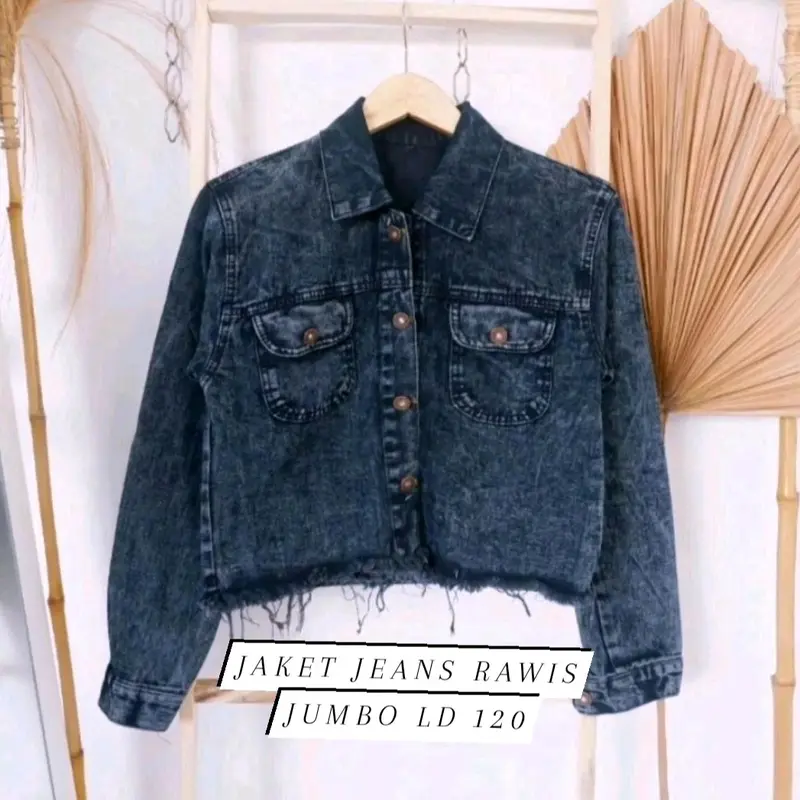 JAKET JEANS CROP RAWIS WANITA JUMBO (M,L,XL,XXL,4XL) 0