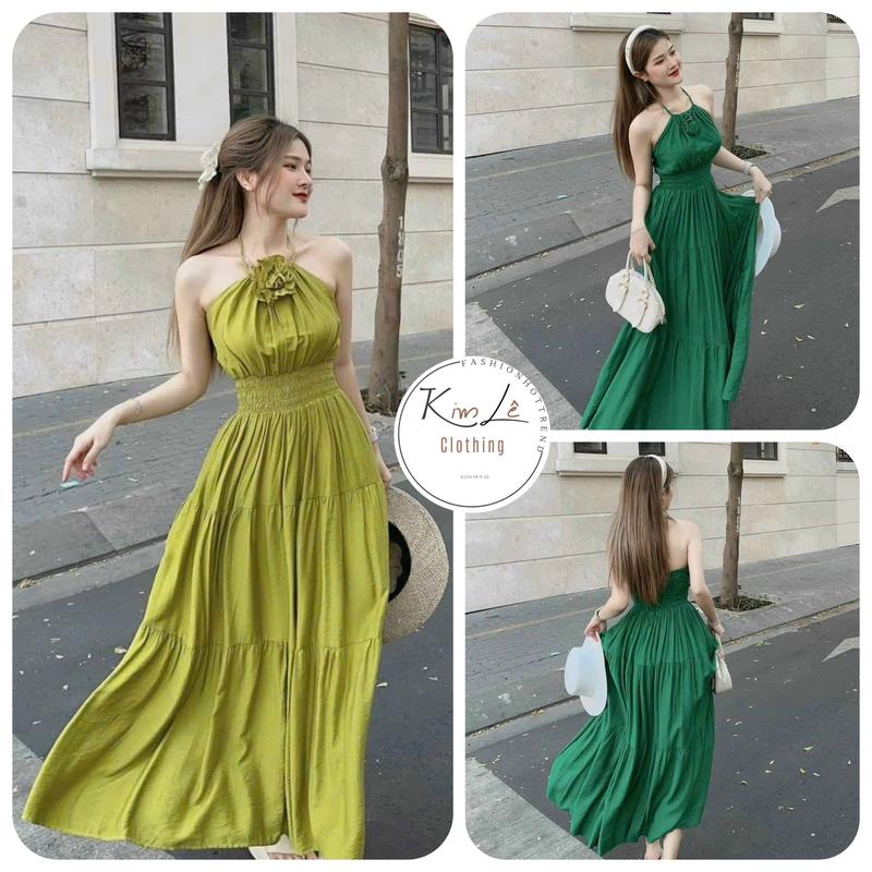 Đầm Maxi Lụa Cổ Yếm Đính Bông Dáng Dài Nhẹ Nhàng Nàng Thơ ( có mút) Chất: LỤA 100D Freesize: <55kg t(ùy chiều cao) Nữ Women Women