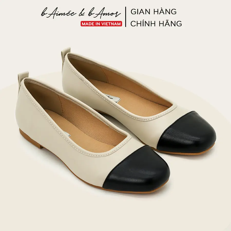 Giày bệt búp bê nữ Anie Ballerina Flat đế bệt mũi tròn phối đen da mềm êm bAimée & bAmor - MS3024