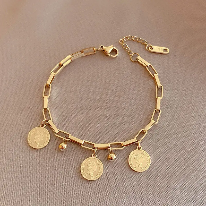 Hip Hop Queen Poker Titanium Steel Bracelet - Korean Instagram Trend Letter Chain