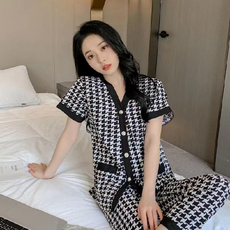 Bộ Ngủ Mặc Nhà Pijama Lụa Cộc, Nữ Tính Phong Cách Hàn Quốc Chất Cotton Hàng QUẢNG CHÂU Cao Cấp Cực Hot Hè 2023 3