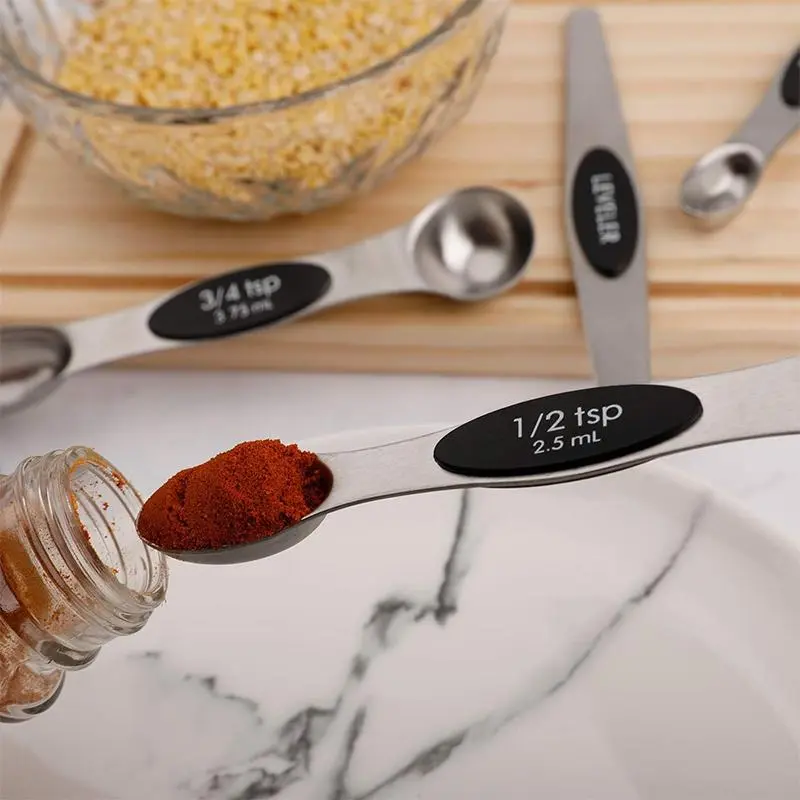 Stainless Steel Measuring Spoon Set, 6 Counts/set Magnetic Measuring Spoon, Dual Sided Stackable Teaspoon for Measuring Dry and Liquid Ingredients 3