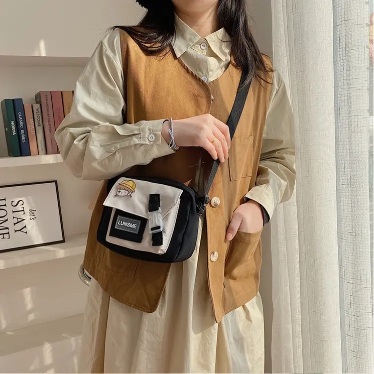 Túi chéo nữ xinh trộn màu Lunsme vải canvas thời trang Hàn Quốc cho học sinh 8