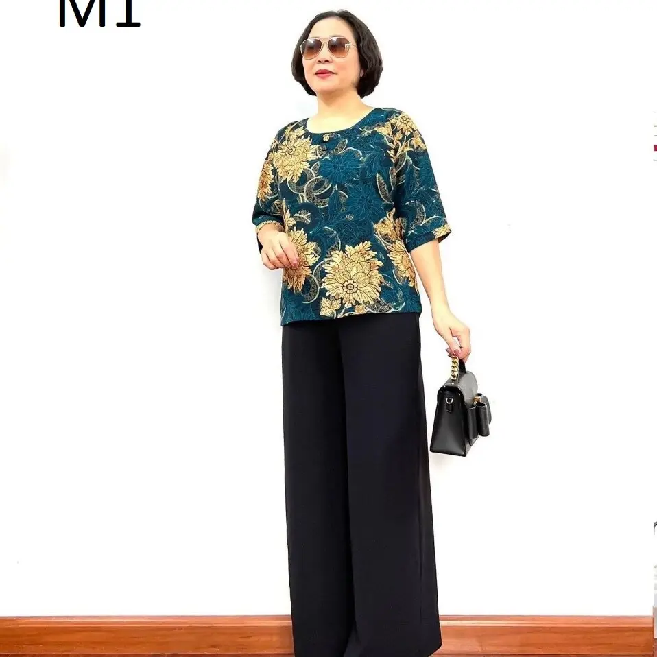 Bộ Trung Niên Vải cát lụa hàn châu, quần đũi đen Cho Mẹ cho Bà