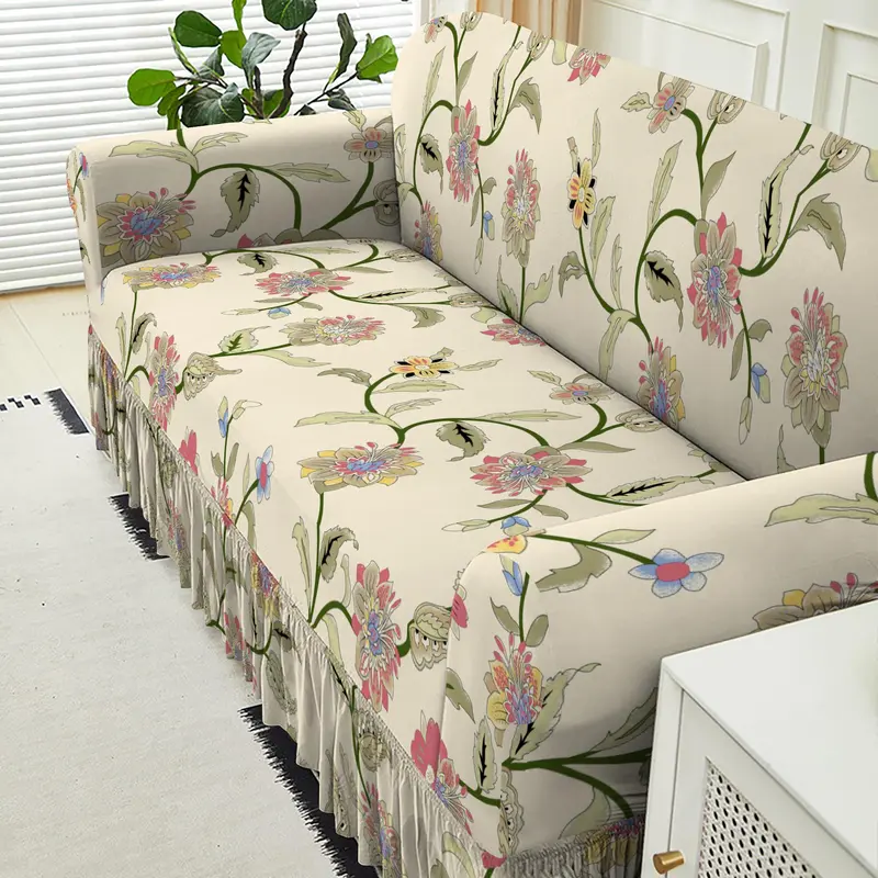 Floral Print Sofa Cover, 1 Count Sofa Slipcover with Skirt, Dustproof Sofa Protector for Home Living Room, Sofa Protector for Home Living Room 7