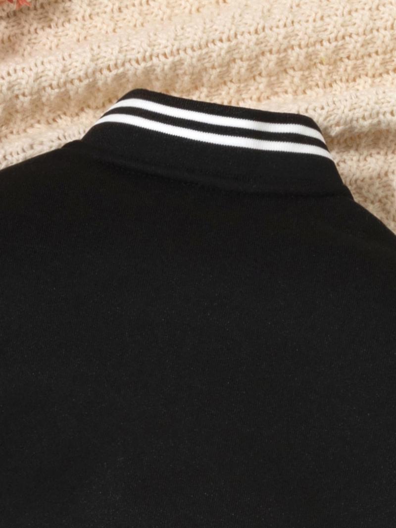 Product Introduction of Girl's Colorblock Letter Print Drop Shoulder Varsity Jacket, Casual Mock Neck Long Sleeve Outerwear for Fall & Winter, Kids Clothes for Daily Wear 8