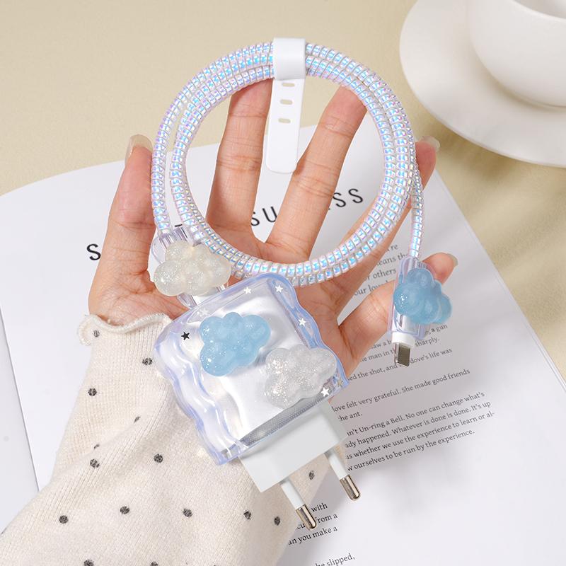 【COD】[Model Terbaru]Cute Charging Protection Set Desain Dekorasi 3D Kompatibel dengan IP 18 / 20W