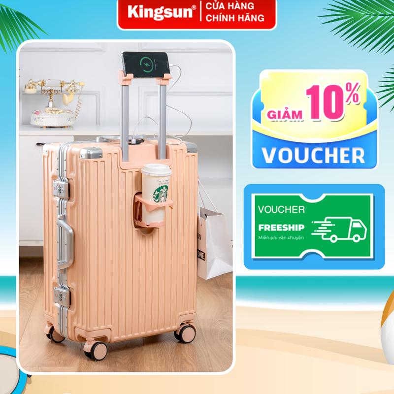 Tặng Bọc Vali Vali du lịch KINGSUN L809 051 Size 20 24 Khung Nhôm Khoá Sập Cao Cấp chống trộm 4 bánh xoay 360 Bảo Hàng 5 Năm