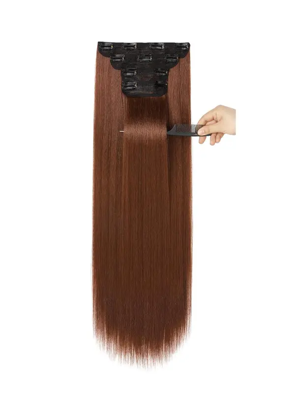 28 Inch Long Clip in Hair Extensions, Natural Straight Hairpieces, Full Head Synthetic Fiber Hair Extensions for Women 4