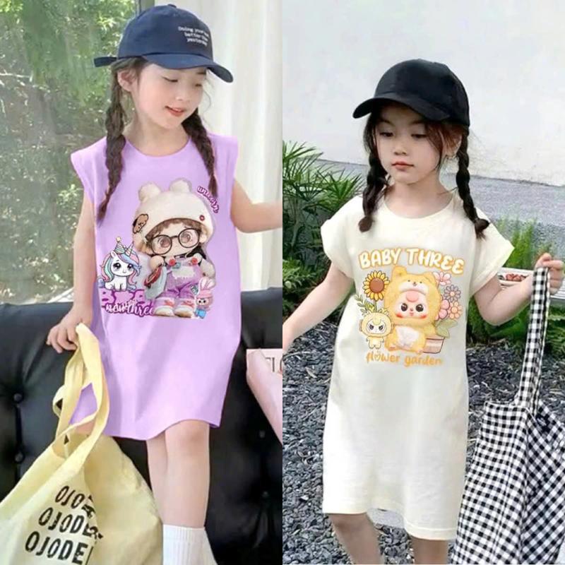 Váy Xuông sát nách cực kỳ xinh xắn dành cho bé gái 9-45 kg chất liệu COTTON in hình BABY-THREE MẪU VÁY XUÔNG. 5