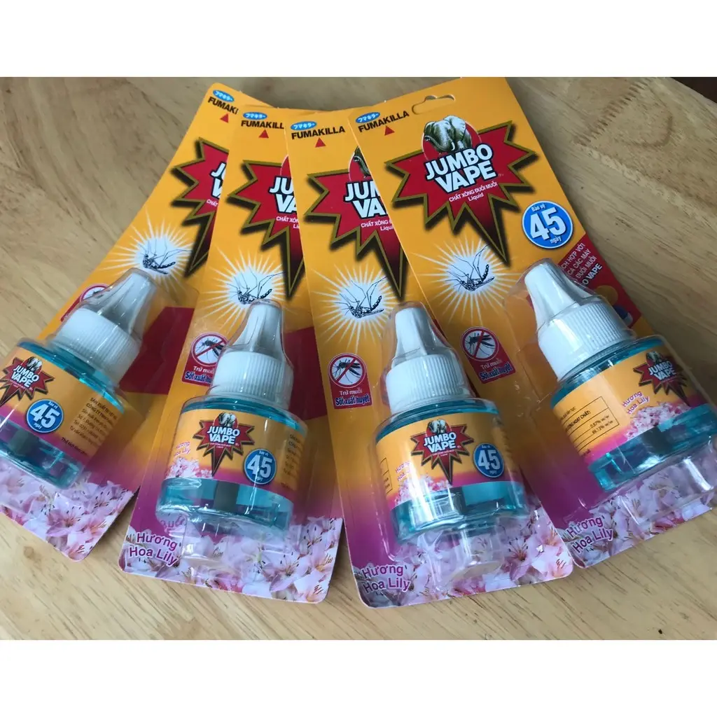 Máy xông đuổi muỗi và lọ Tinh dầu đuổi muỗi Jumbo Vape 45 ngày - Lọ tinh dầu 34mL hương hoa Lily và hương Anh Đào