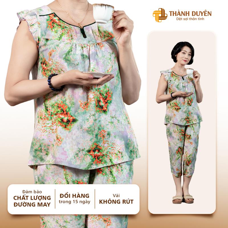 Đồ bộ trung niên cho nữ mặc nhà Thành Duyên tay cánh tiên, quần 9 tấc,  thoáng mát, vải tole không rút - 1593CTT (01-10 Women