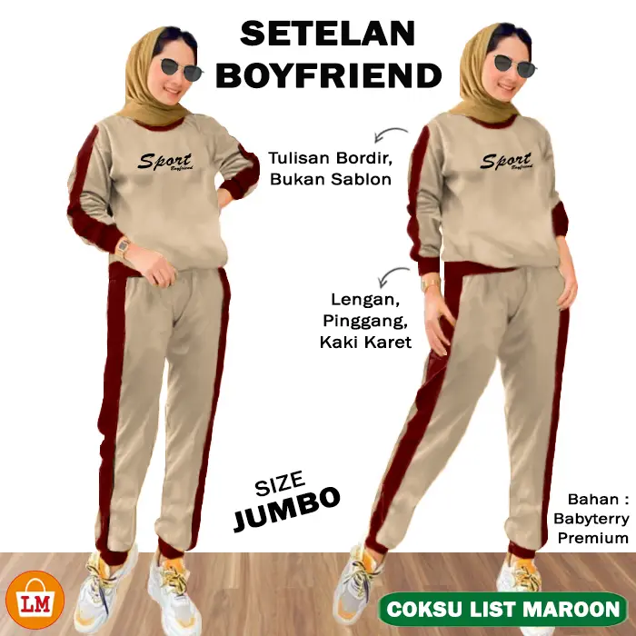 LM 28362 - 28366 Setelan Kaos Olahraga Wanita SPORT BOYFRIEND Training Senam Big Size XL - XXL